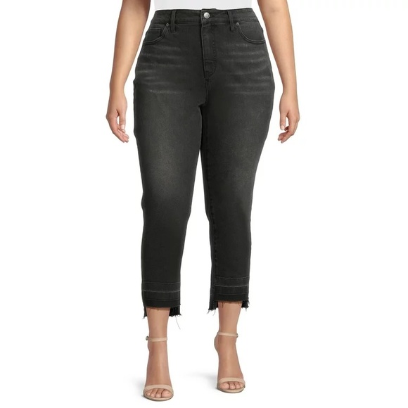 Terra & Sky Step Hem Straight Leg Jeans Black Wash Women's Plus size 26W - Picture 1 of 16